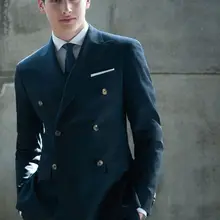 Итальянский Стиль Двойной Брестед Жених Смокинги для женихов Темно-синие 2 шт. Мужская Свадьба Пром Костюмы индивидуальный заказ Блейзер masculino