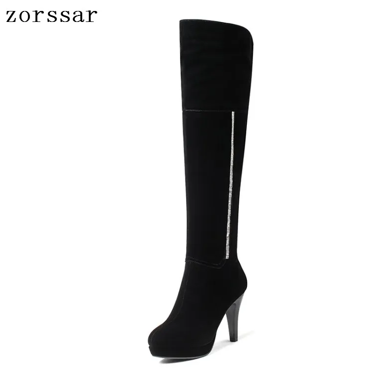 

{Zorssar} 2019 New Flock Leather Women Over The Knee Boots Sexy Thin High Heels Women Thigh High Boots Winter Warm Fur Shoes