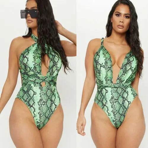 

Women Summer Body Suits Sexy Swimming Costume Padded Snake Pattern Swimsuit Monokini Swimwear Bikini Push Up Bra Beachsuit