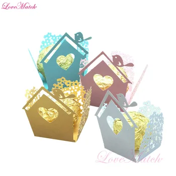 

50pcs/lot Laser Cut Tree House Heart Bird Candy Bar Wedding Favor Candy Chocolate Box Baby Shower Candy Box Baby Shower Supplies