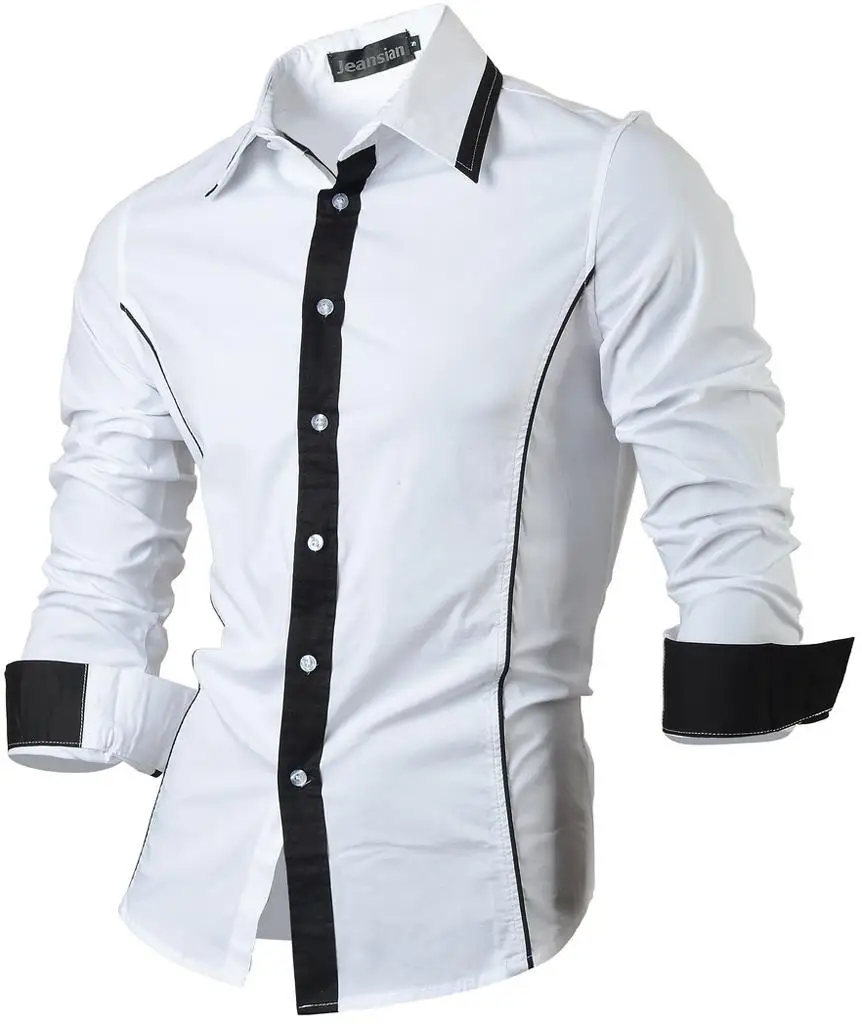 

Jeansian Men's Fashion Dress Casual Shirts Button Down Long Sleeve Slim Fit Designer 8015 White2