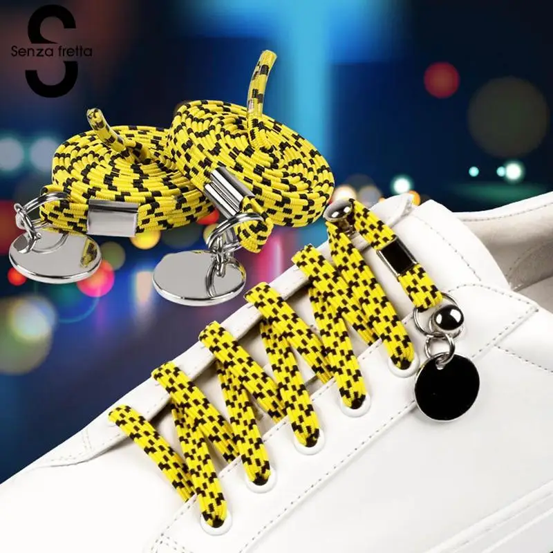 

Senza Fretta Newest Design No Tie Shoe Laces For Men Women High Elastic Colorful Lazy Sneakes Shoelaces With Metal Circle Decor