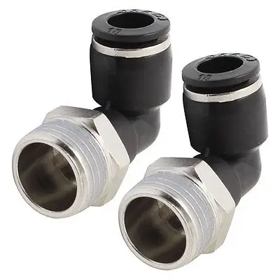 

1/2" PT Thread to 10mm Right Angle One Touch Quick Adapter Connector 2 Pcs