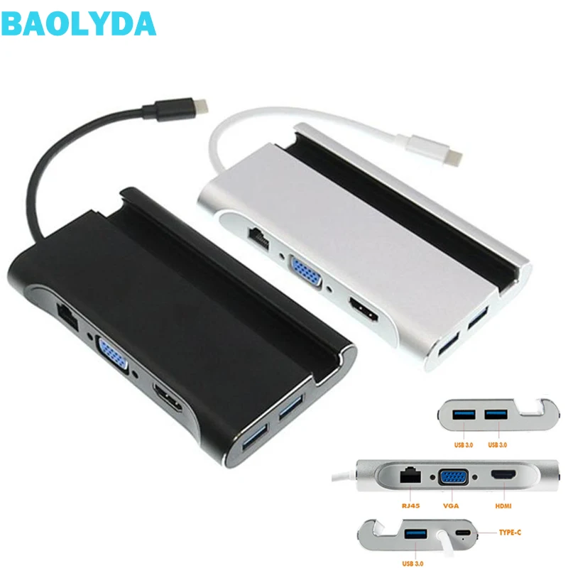 Адаптер Baolyda USB Type C Thunderbolt HDMI VGA Ethernet PD зарядка к 4K адаптер для MacBook Pro Huawei