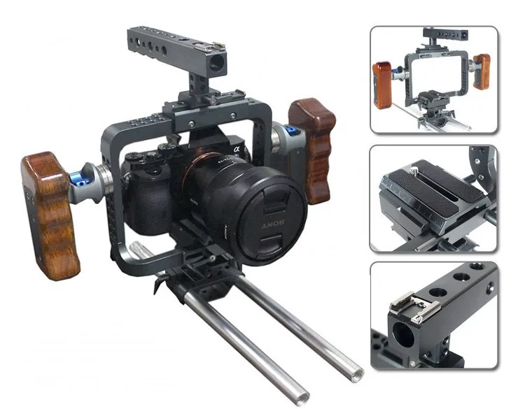 New-Follow-Fucus-Wooden-Handle-15mm-DSLR-Cage-Rig-Baseplate-For-Sony-A7S-Lumix-GH3-GH4