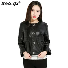 SHILO GO кожаная куртка женская осенняя модная куртка из натуральной овечьей кожи черная куртка с круглым вырезом и длинным рукавом однобортный карман