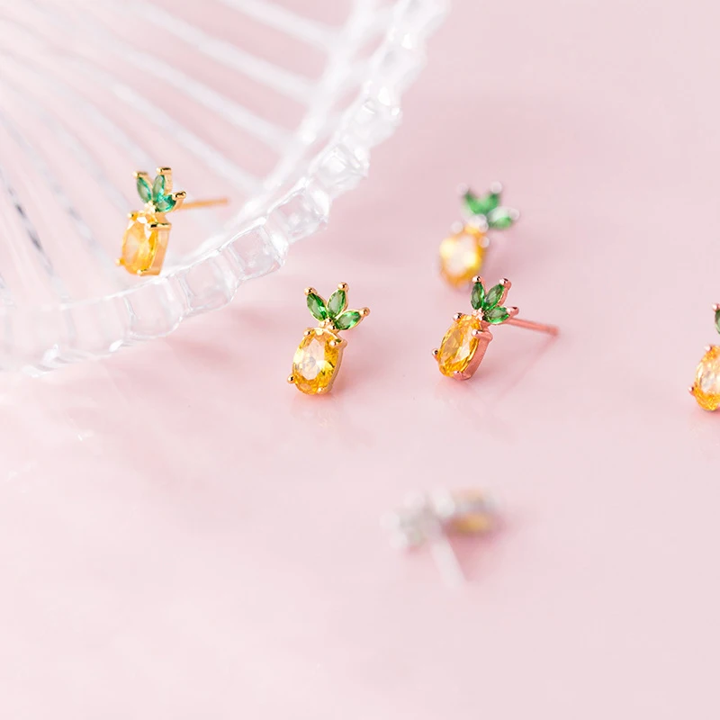Харадзюку стиль милые сережки в виде ананасов для женщин 925 стерлингового серебра ювелирные изделия девушка сладкий серьги с фруктами подарок вечерние пляж