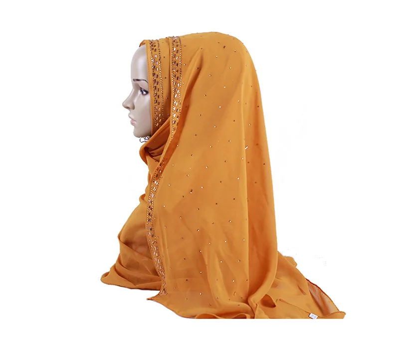 Фабричный выход шифоновый шарф Блестящий горный хрусталь женский мусульманский тюрбан хиджабы с блестками точка горный хрусталь мерцающий длинный ислам шаль