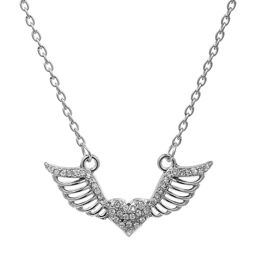 

my shape Angel Wings Choker Necklace Women Biker Jewelry Gifts Crystal Antique Silver Color Wholesale Dropshipping Fashion