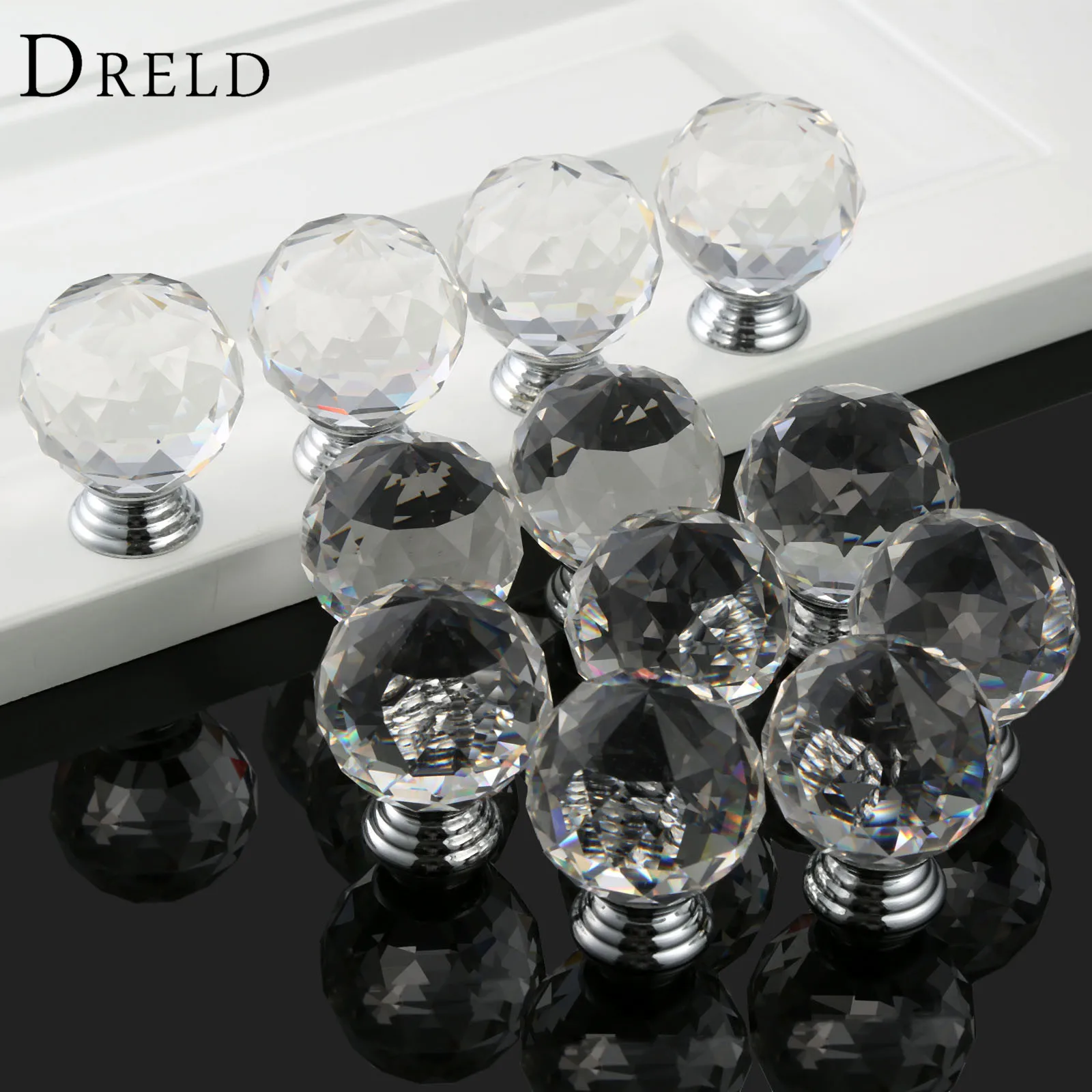 DRELD 12Pcs 40mm Round Clear Crystal Diamond Knobs and Handles