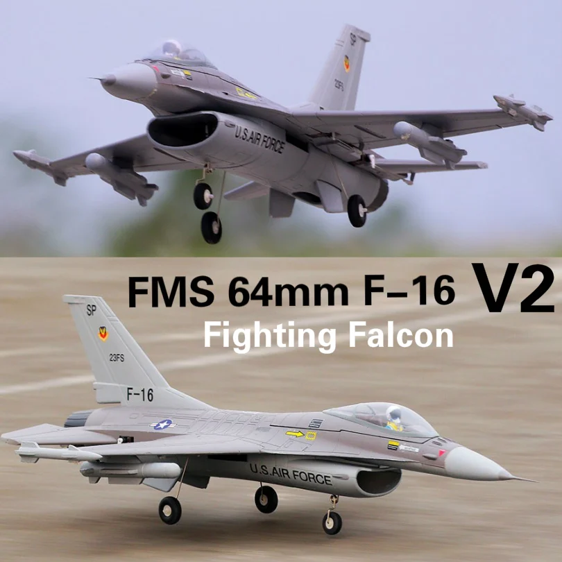 FMS 64 мм F16 F 16 V2 Falcon Ducted Fan EDF Jet Grey EPO 4S Scale RC модель самолета истребителя хобби