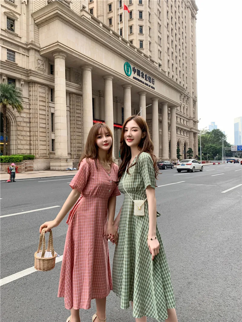 A Line Dresses Woman Summer Cute Japan Korean Style Prairie Sweet Preppy Design Button Shirt Dress Bow Ribbon Tie 7515