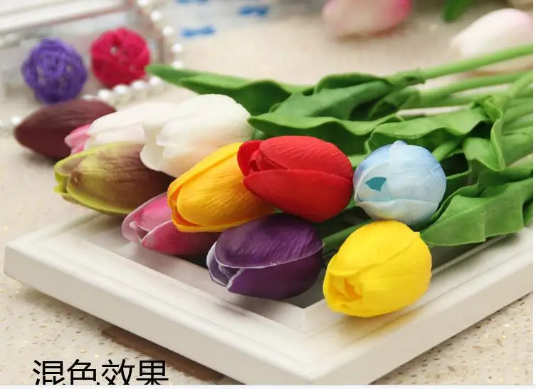 13 pieces/lot, Artificial flower high quality real touch PU Tulip desktop wedding home decoration gift multi-color