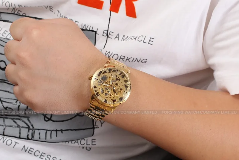 Winner мужские часы модные деловые автоматические Аналоговые платья браслет из нержавеющей стали брендовые наручные часы цвет золотой WRG8003M4G1