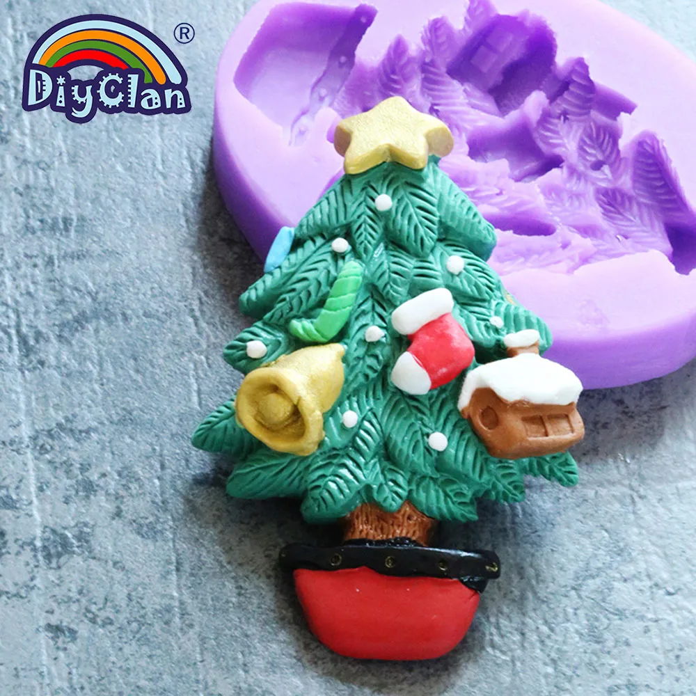 

Christmas tree silicone fondant mold for cake decoration Xmas polymer clay chocolate resin mold new arrival cupcake baking tools
