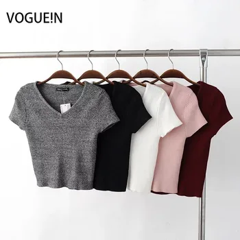 

VOGUE!N New Petites Womens/Juniors Sexy V-Neck Short Sleeve Summer Knit Swetaer Tops Wholesale