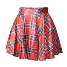 X 078 Tartan Red Digital Print Women saia skirt sexy punk short pleated Skirt