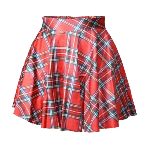 X 078 font b Tartan b font Red Digital Print Women saia skirt sexy punk short