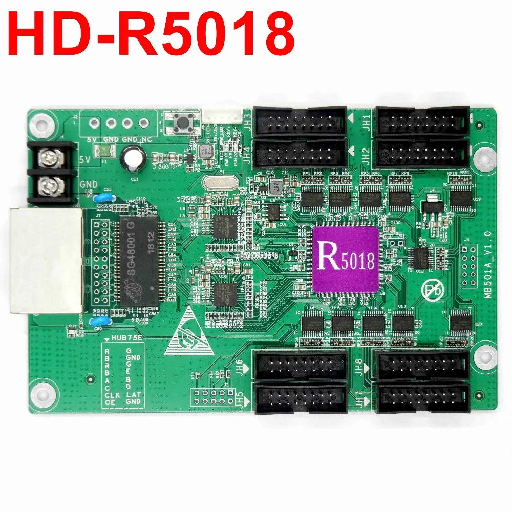 

HD-R5018 Synchronous Full Color LED Receiving Card with 8*hub75e port P2,p2.5,p3,p4,p5,p6,p10,p8 led screen display receiver