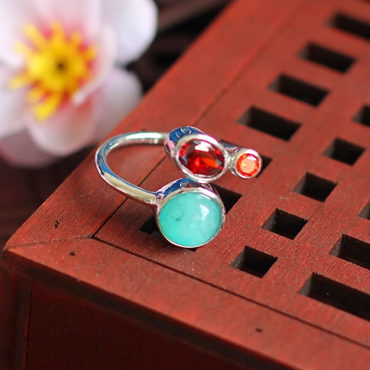 

S925 silver jewelry simple lady Amazonite ring opening new listing
