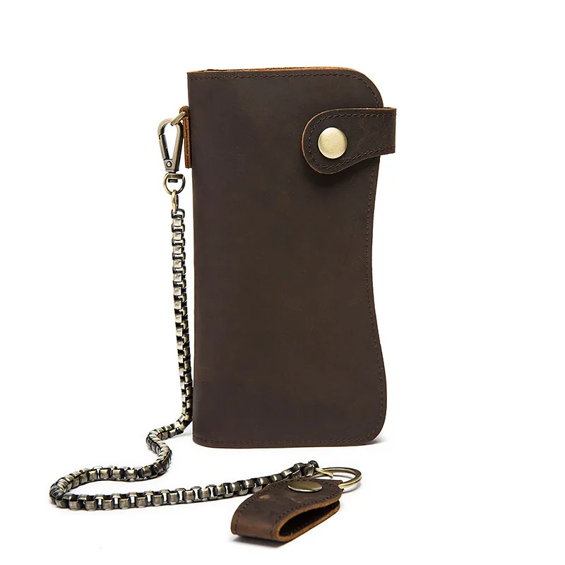 Retro creative men wallets leather wallet men long wallet with chain security-in Wallets from ...