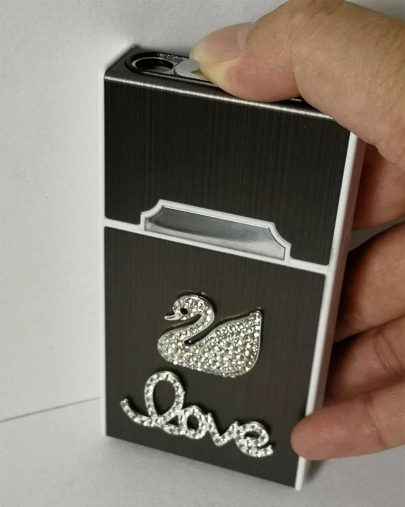

USB lighter cigarette case for 20 PCS 100mm long cigarettes pack