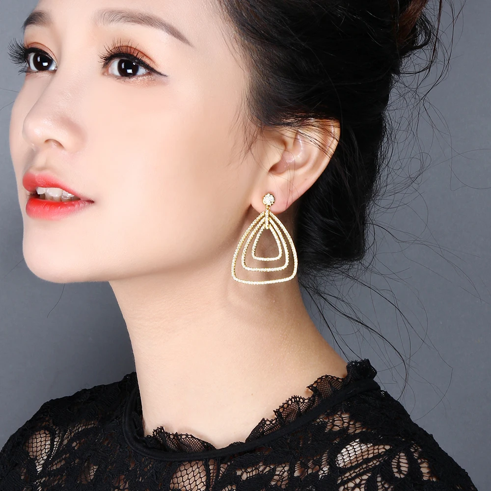 Fashion jewelry large accessories Clear crystal brincos de festa joyeria Trendy Dropshipping Triangle big Earrings for women