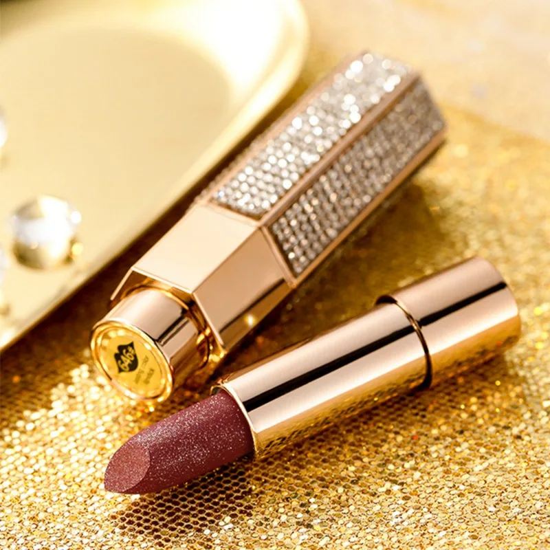 

Diamond Glitter Gold Tube Lipstick Waterproof Non-Stick Cup Long-Lasting Shimmer Lipstick Beauty Make up