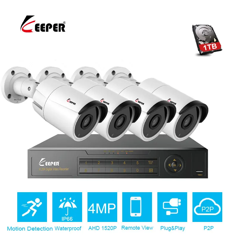 

Keeper 4CH 4MP AHD DVR Kit CCTV Camera System 4PCS 4.0mp Security Camera IP66 Outdoor Video Surveillance System APP View
