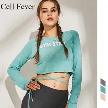 Однотонный длинный рукав, для йоги, укороченные топы, спортивные топы для женщин, футболка для тренировок, отверстия для большого пальца, фитнес-спорт, футболка, тренировочный короткий топ