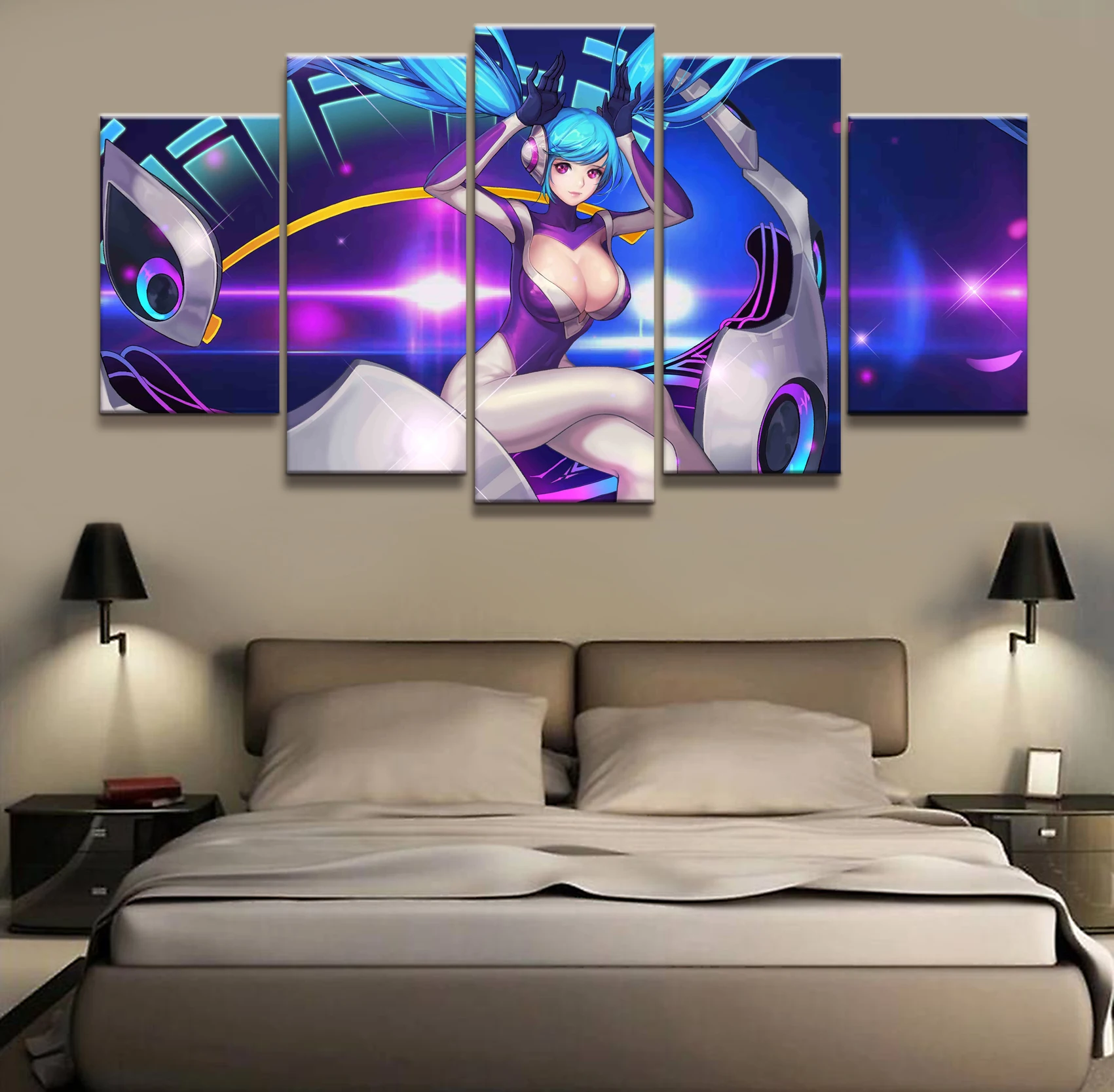 

5 Panel LOL League of Legends Sona Game Canvas Printed Painting For Living Room Wall Art Decor HD Picture Artworks Poster