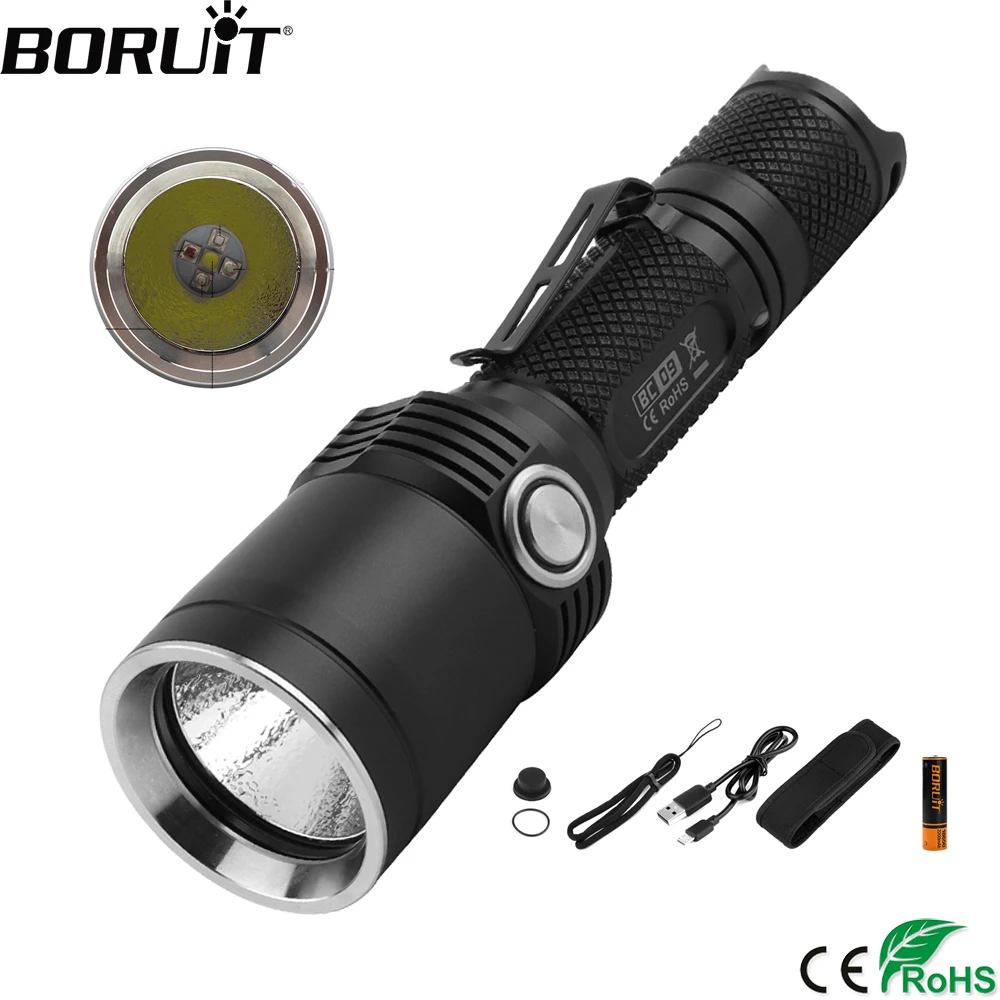  BORUiT BC09 Powerful XP-L2 LED Tactical Flashlight Red Green UV Blue LED Torch Rechargeable 11-Mode - 4000030260705