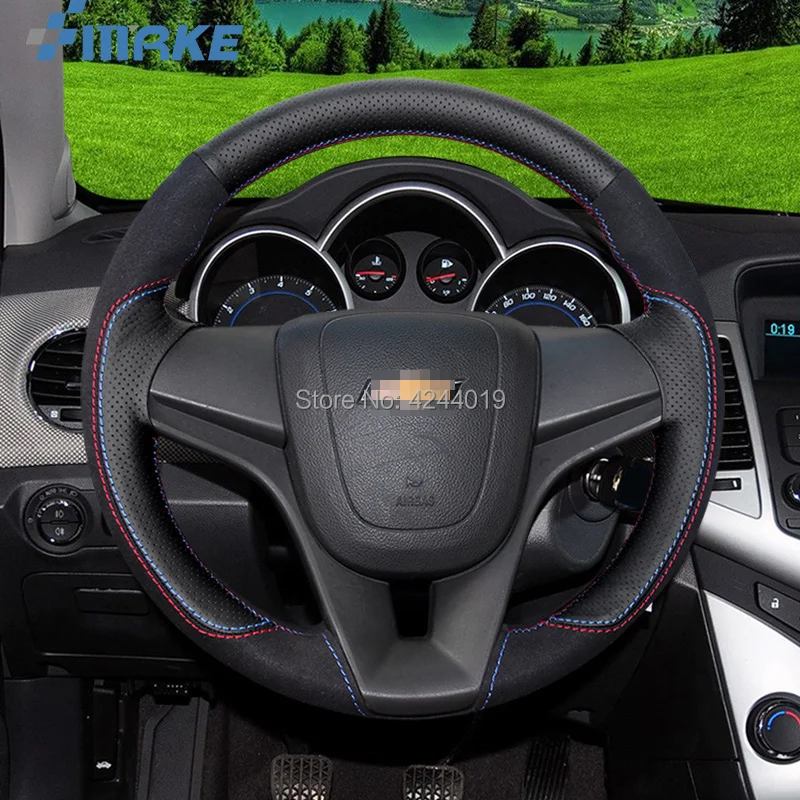 Чехол на руль для Chevrolet Cruze Aveo черный кожаный замшевый сделай сам Ручное шитье
