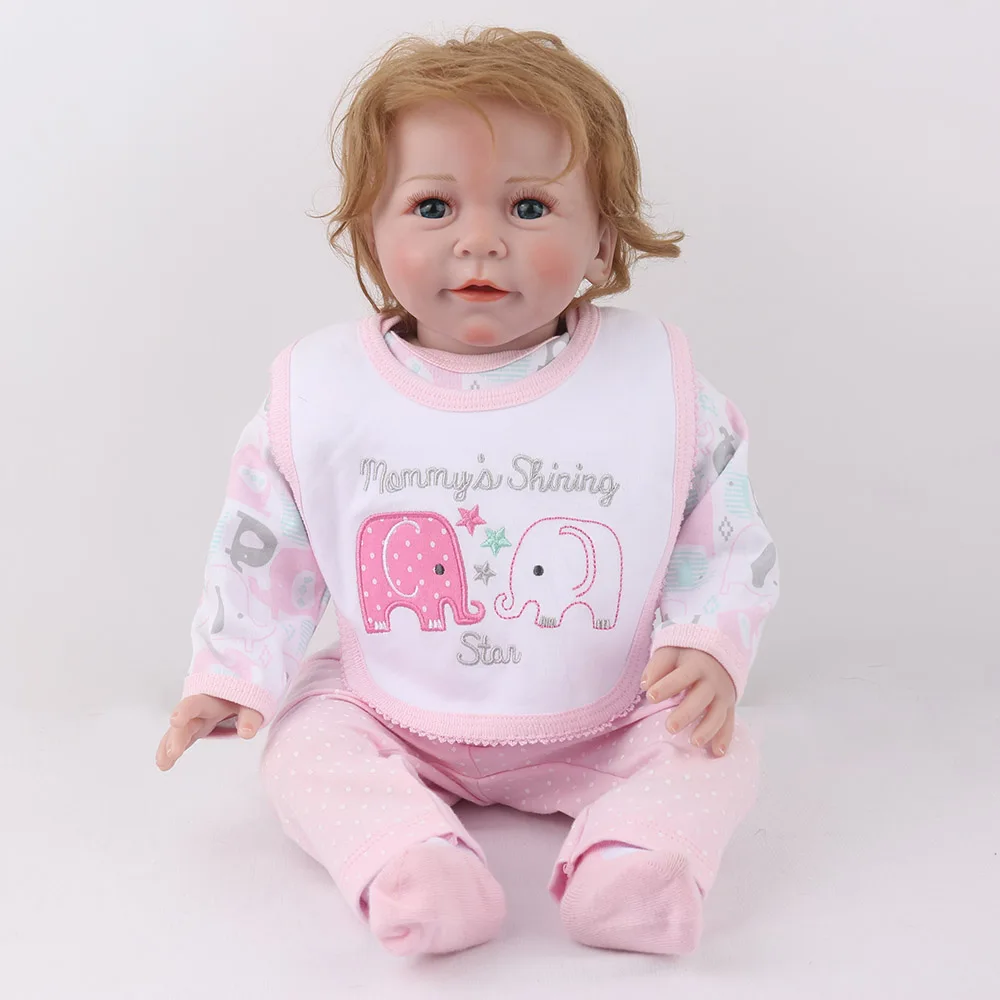 

lol reborn doll 22inch New 100% Silicone + cloth body reborn baby adorable Lifelike toddler girl Bonecas gift toy bebe reborn