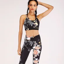 Наборы для йоги с цветочным принтом женская спортивная одежда для женщин тренажерный зал Женский комплект 2 шт. одежда для фитнеса спортивная одежда Mujer тренажерный зал