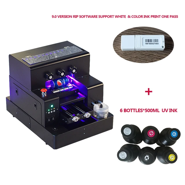Best Price Automatic A4 size UV Flatbed printer machine for phone case, bottle,acrylic, leather with 6*500ml per set UV ink included Best Price Automatic A4 size UV Flatbed printer machine for phone case, bottle,acrylic, leather with 6*500ml per set UV ink included