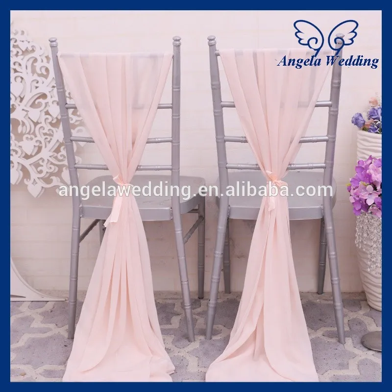 

SH004E cheap elegant fancy wedding blush pink chiffon chair sash with ribbon