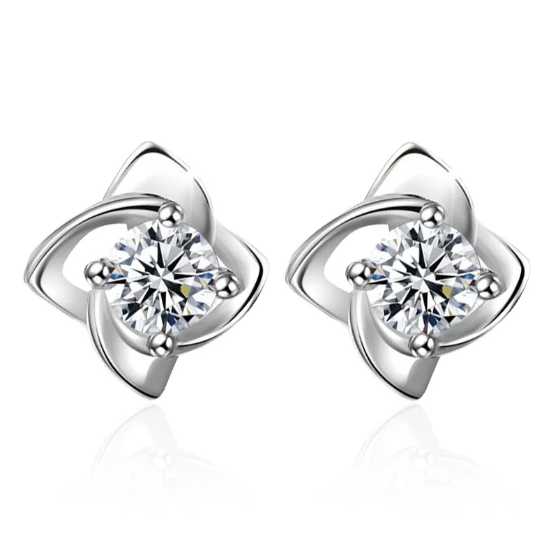 

New Arrivals Trendy Flower Crystal 925 Sterling Silver Lady Stud Earrings Original Jewelry For Women Statement Earrings Girls