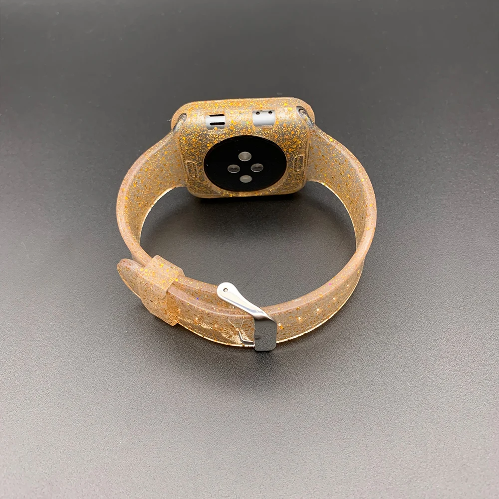 Силиконовый прозрачный Кристальный ремешок для Apple Watch 38 мм 40 42 44 с защитным