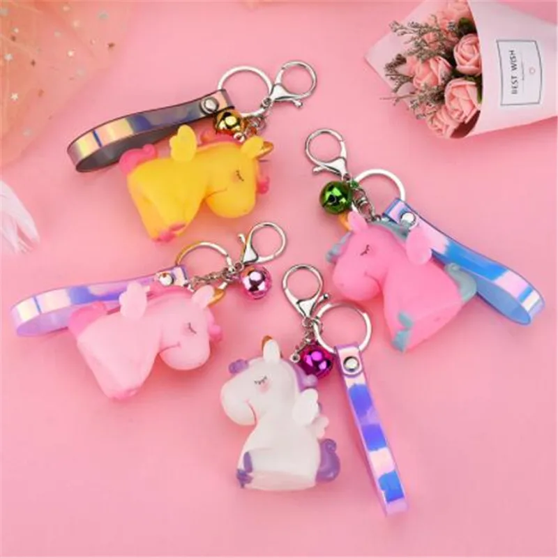 

WKOUD PVC Animal Unicorn Keychain Fluffy Rabbit Fur Ball Key Chain Key Ring Women Car Bag Decoration