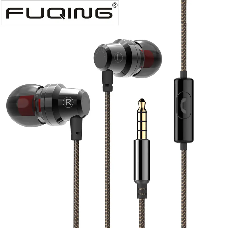 Hot Sale 3.5mm FUQING MX1 Metal Earphones Headphone Headsets with Microphone super Bass Stereo Earbuds for mobile phone MP3 MP4