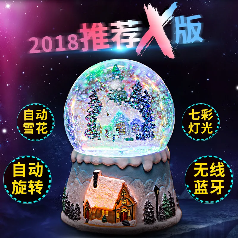 

Free shipping Crystal ball Christmas music box rotating snowflakes music box photograph undertakes to girl's birthday present