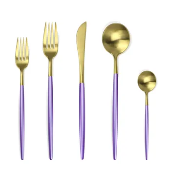 

30Pcs/Set Purple Gold Western Cutlery Dinnerware Set 304 Stainless Steel Kitchen Food Tableware Set Knife Fork Spoon Europe