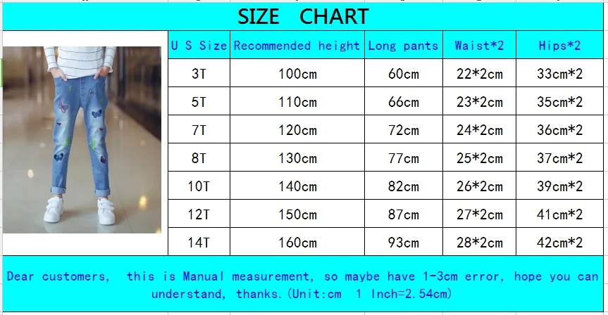 Коллекция года, весенне-Осенняя детская Одежда узкие джинсы для девочек детские штаны с вышитыми бабочками