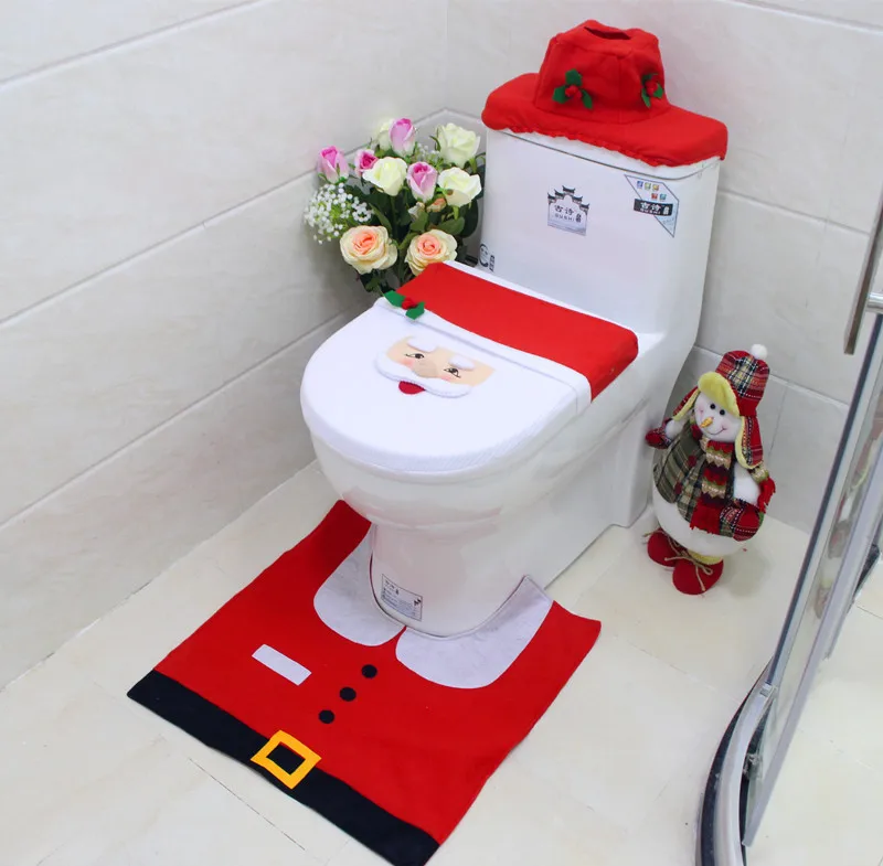 Details about   3PC Christmas Toilet Seat Cover Rug Bathroom Set Santa Snowman Xmas Home Décor 