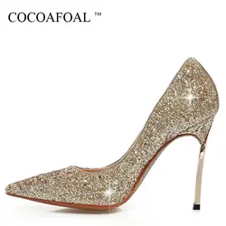 COCOAFOAL женщина Bling насосы плюс Размеры 32-43 модные, пикантные 10 см обувь на высоком каблуке цвета: золотистый, серебристый красный Scarpe Sposa