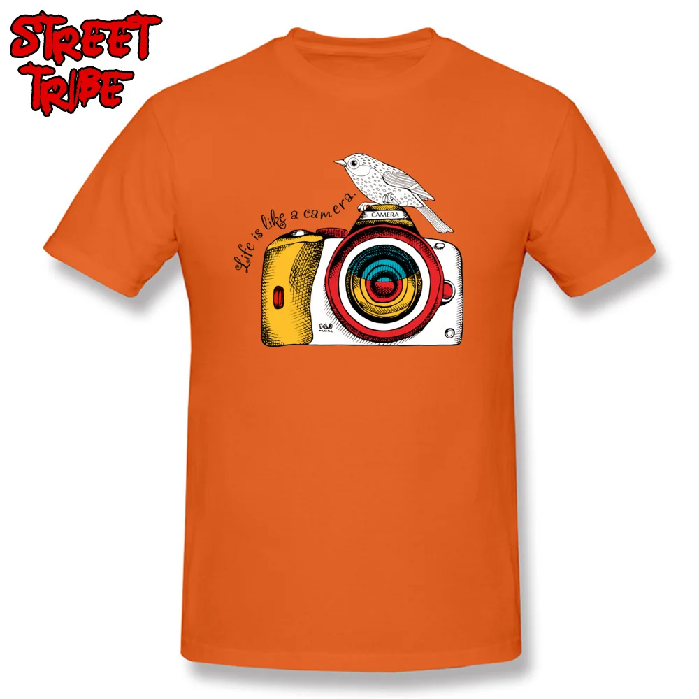 Normal Summer Pure Cotton O Neck Tops Shirt Short Sleeve Cool Tops Shirts Faddish Casual Top T-shirts Drop Shipping cameras and hand painted birds yy orange
