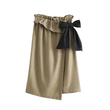 Элегантная юбка средней длины с эластичным поясом и поясом-бабочкой, женские асимметричные юбки falda mujer