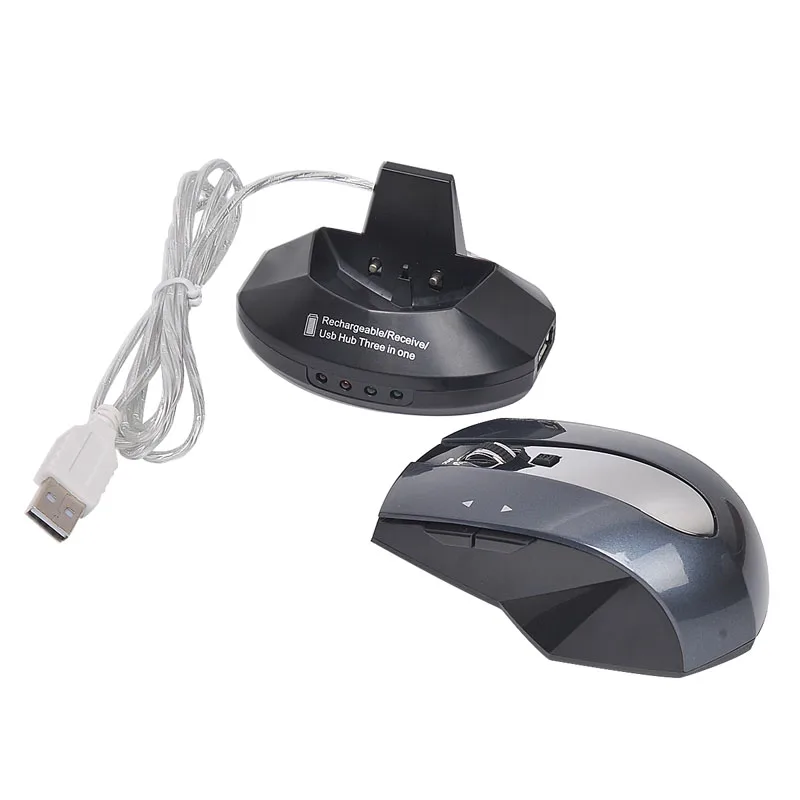 

2.4G Wireless Rechargeable Optical Mouse with 3 Ports USB HUB 2.0 Charging Dock for PC Desktop QJY99