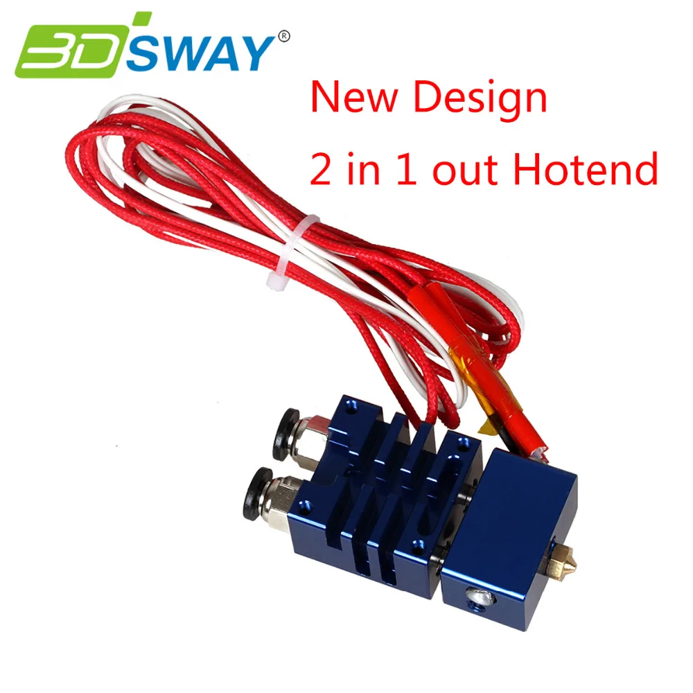  3DSWAY 3D Printer Parts Improved E3D Cyclops 2 In 1 Out Hotend Kit with Thermistor and Cartridge Heater Blue Color 0.4mm/1.75mm 